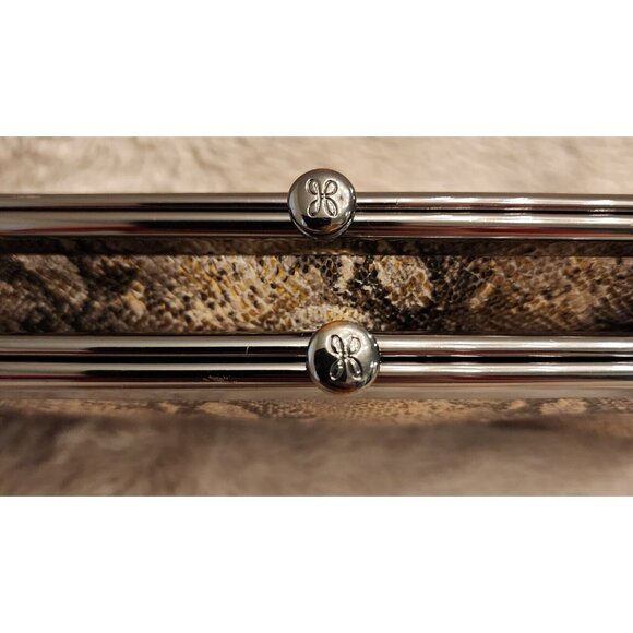 Hobo Lauren Clutch Wallet Snakeskin Print 8.5" x 5" Gold/Black Silver Hardware - Picture 3 of 9